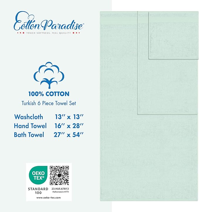 Cotton Paradise 6 Piece Towel Set, 100% Cotton Soft Absorbent Turkish Towels - Image 4
