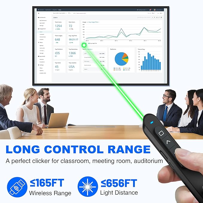 USB Type C 2 in 1 Rechargeable Wireless Presentation Clicker with Green Laser Pointer and Storage Case, Slide Powerpoint Clicker for Mac Windows Keynote, Presenter Remote PPT Clicker for Powerpoint