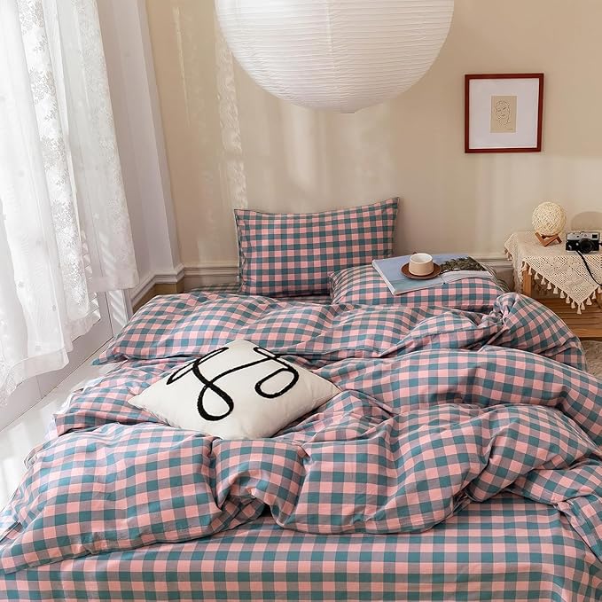 mixinni Plaid Duvet Cover Set Queen Purple - Image 4