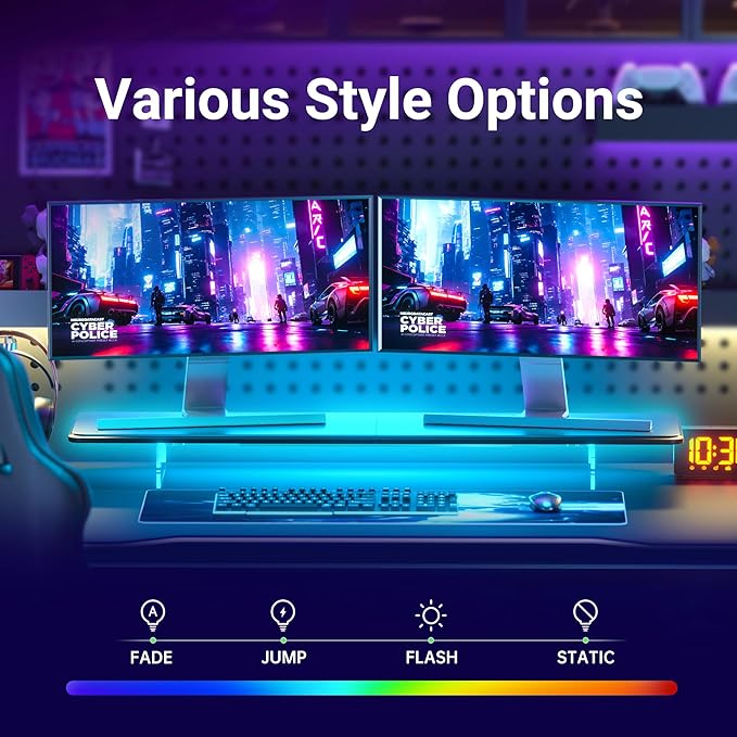 AFOOYO Monitor Stand Riser,31.5-Inch LED Light Wood Computer Monitor Stand with Adjustable Acrylic Legs,Desk Accessories Desktop Organizer Stand for, Computer,Laptop,Printer,PC TV Screen Riser,Black