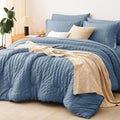 CozyLux Queen Comforter Set Grayish Blue Seersucker 7 Pieces Bed in a Bag Queen by CozyLux