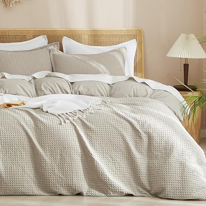 PHF Waffle Weave Duvet Cover Set Queen Size, No Snagging Ultra Soft Luxury by PHF