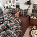 mixinni Vintage Green Buffalo Plaid Washed Cotton Duvet Cover Twin by mixinni