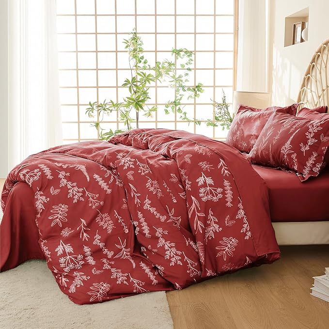 MUXHOMO Duvet Cover King Size, Reversible Floral Terracotta Duvet Cover Set - Image 2
