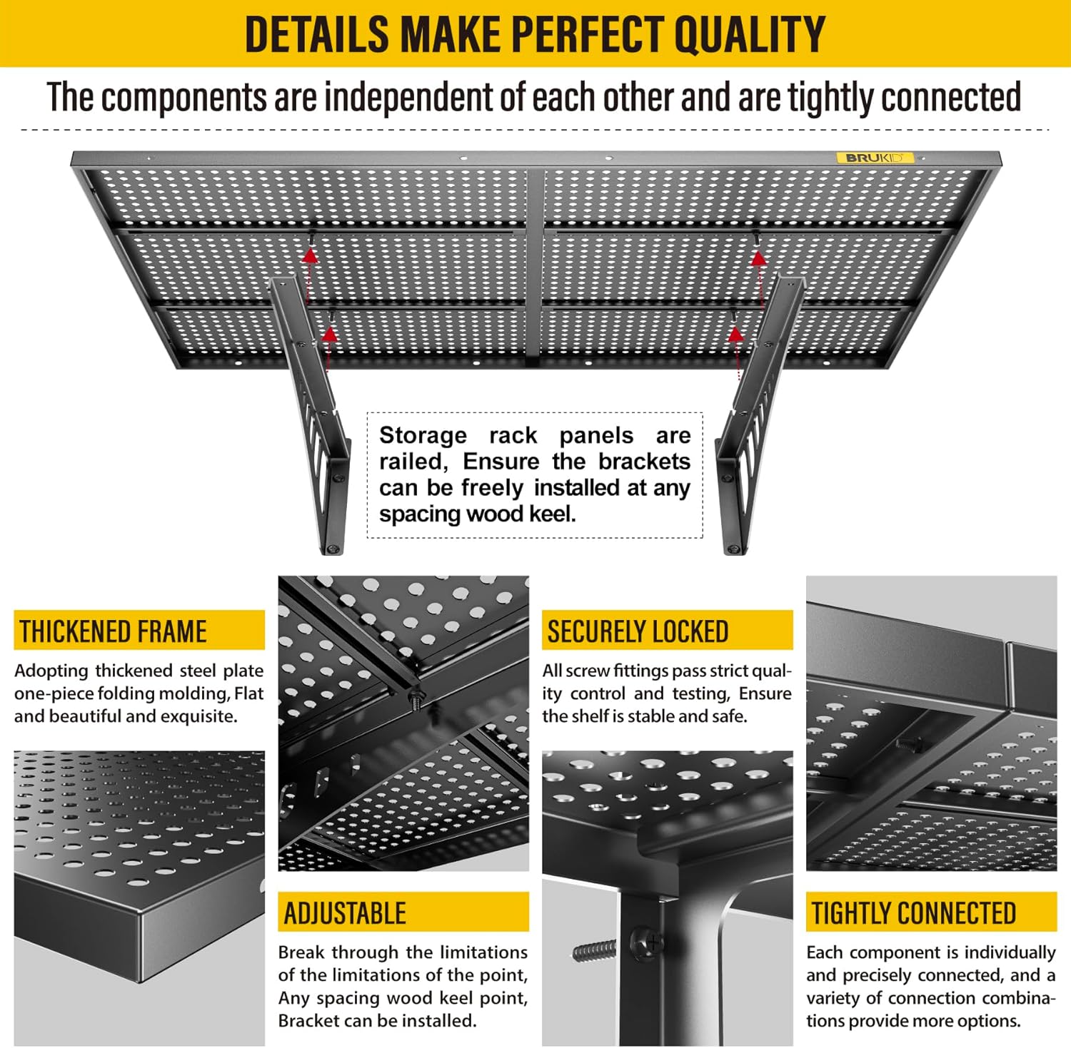 2Pack 2x3ft Adjustable Metal Garage Wall Shelving Heavy Duty Garage Storage Shelf Wall Mounted Black