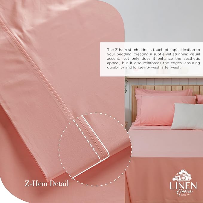 Linen Home 100% Cotton Percale Sheets California King Size, English Rose - Image 3