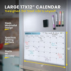 Monthly Magnetic Calendar for Refrigerator - 17x12” Stain-Resistant Dry Erase Fridge Calendar Whiteboard with Large Writing Space for Schedules, Chores & Meals - With 4 Markers & Eraser - Monday Start