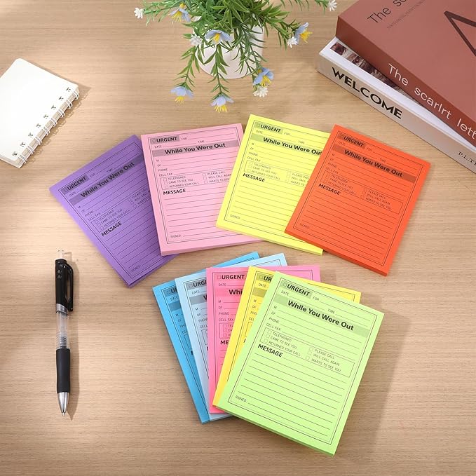 9 Pieces Phone Message Pads for Office Sticky Notes, While You were Out Message Pad Assorted Colors, Self Adhesive Sticky Notes Urgent Record for Work Call 4 x 6 Inch, Office Supplies, 50 Sheets/Pack