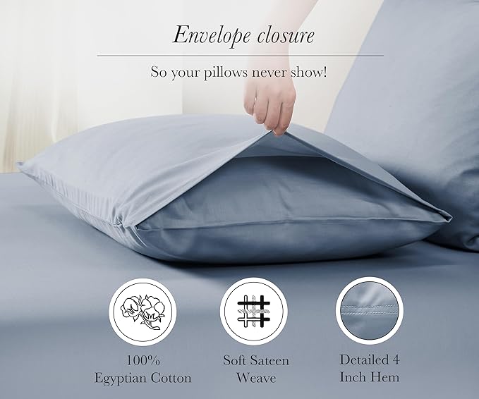 100% Egyptian Cotton Pillowcase King Set of 2, Hotel Quality Pillow Cases - Image 7