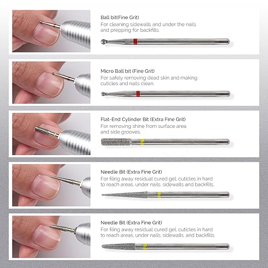 MelodySusie 10pcs Nail Drill Bits Set, 3/32 Inch Diamond Cuticle Nail Bits Kit - Image 4