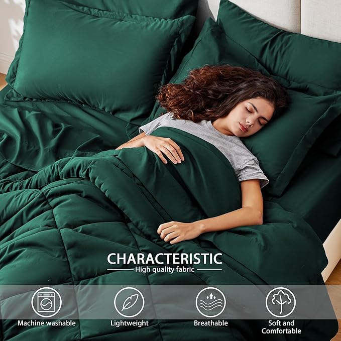 Love's cabin Queen Comforter Set Dark Green, 7 Pieces Queen Bed in a Bag - Image 3