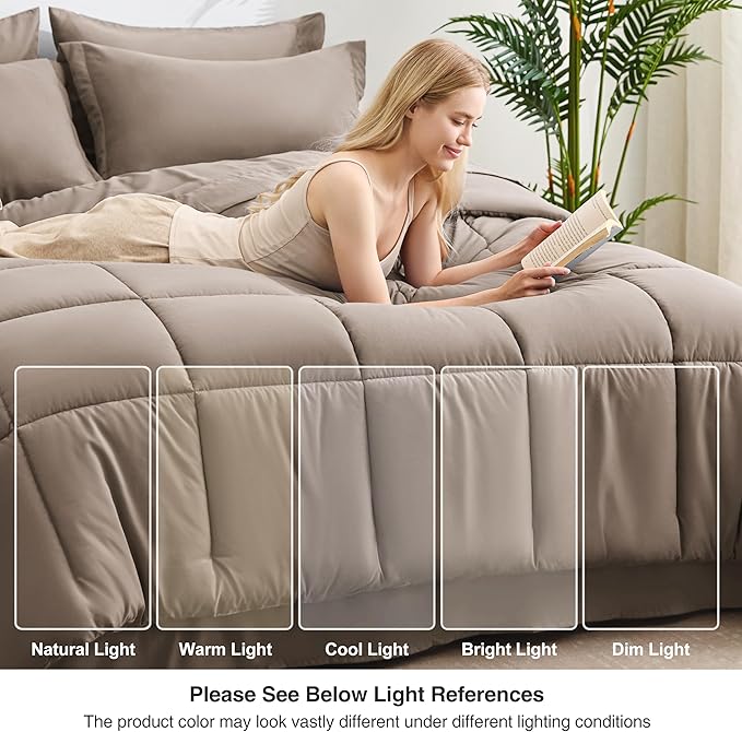 Love's cabin California King Comforter Set Light Brown, 7 Pieces California - Image 7