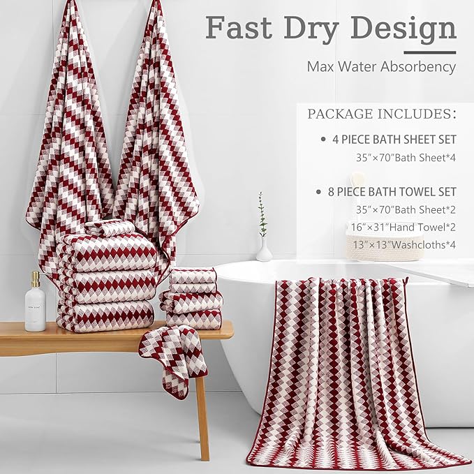 8 Piece Bathroom Towel Set |2 Oversized Bath Towels, 2 Hand Towels, 4 - Image 4