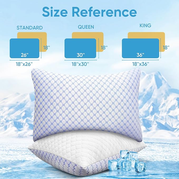 OAISZ Cooling Pillow Queen Size Set of 2, Shredded Memory Foam Bed Pillows - Image 8