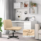 PUKAMI Criss Cross Chair,Armless Cross Legged Office Desk Chair No Wheels,Fabric Padded Modern Swivel Height Adjustable Mid Back Wide Seat Computer Task Vanity Chair for Home Office(Yellow)