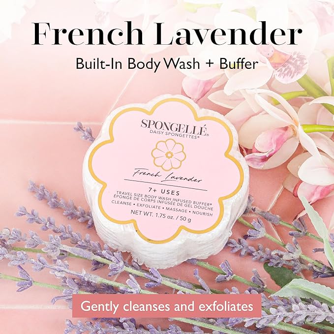 Spongellé French Lavender Daisy Spongette Bath Sponge | Built-in Body Wash & - Image 2