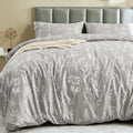 MUXHOMO Duvet Cover Queen Size, Reversible Floral Silver Gray Duvet Cover Set by MUXHOMO