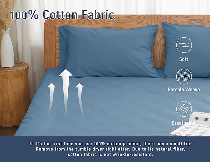 Pillow Cases, Standard Queen Size Cotton Percale Weave Pillowcases, Pre-Shrunk - Image 4