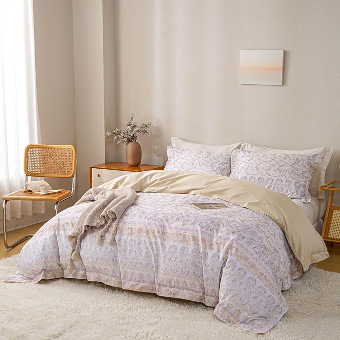 OAITE Duvet Cover Set Twin Size Floral Pattern Ultra Soft 100% Cotton Duvet - Image 3