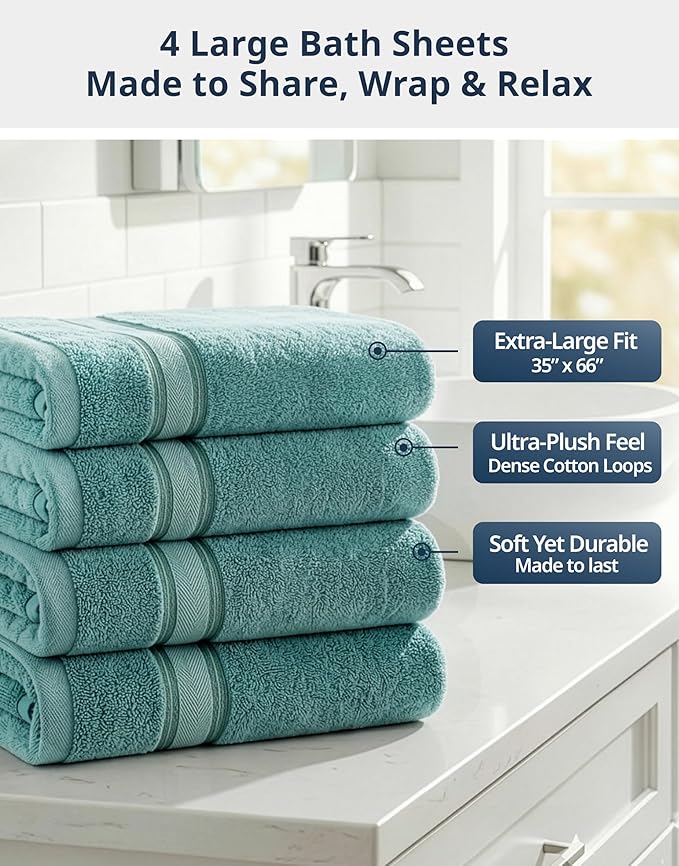 LANE LINEN 100% Pure Cotton Bath Sheets - Image 4