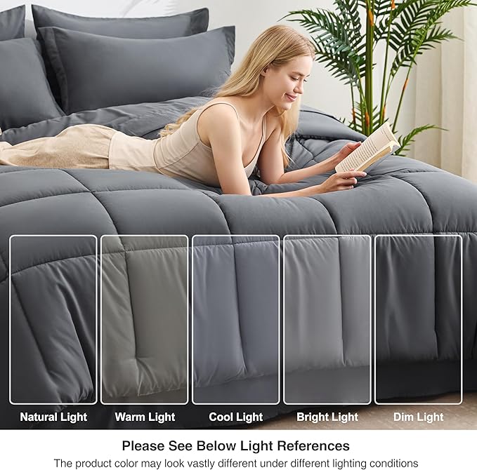 Love's cabin Full Comforter Set Soot Grey, 7 Pieces Full Bed in a Bag, All - Image 7