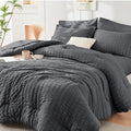 HYMOKEGE Queen Comforter Set Seersucker 7 Pieces, All Season Luxury Bed in a Bag by HYMOKEGE