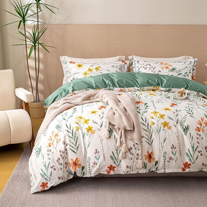 OAITE Duvet Cover Set Twin Size Floral Pattern Ultra Soft 100% Cotton Duvet by OAITE