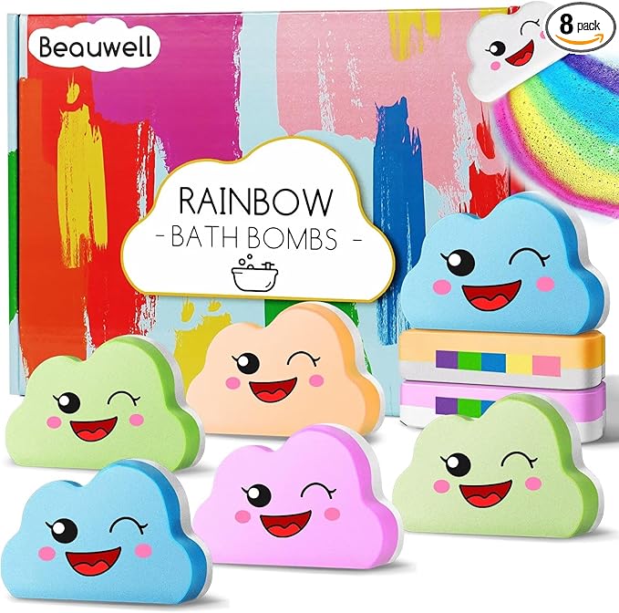 Rainbow Bath Bombs for Kids, Handmade 8 Pcs Kid Bath Bombs Gift Set, Easter by BEAUWELLLIFE