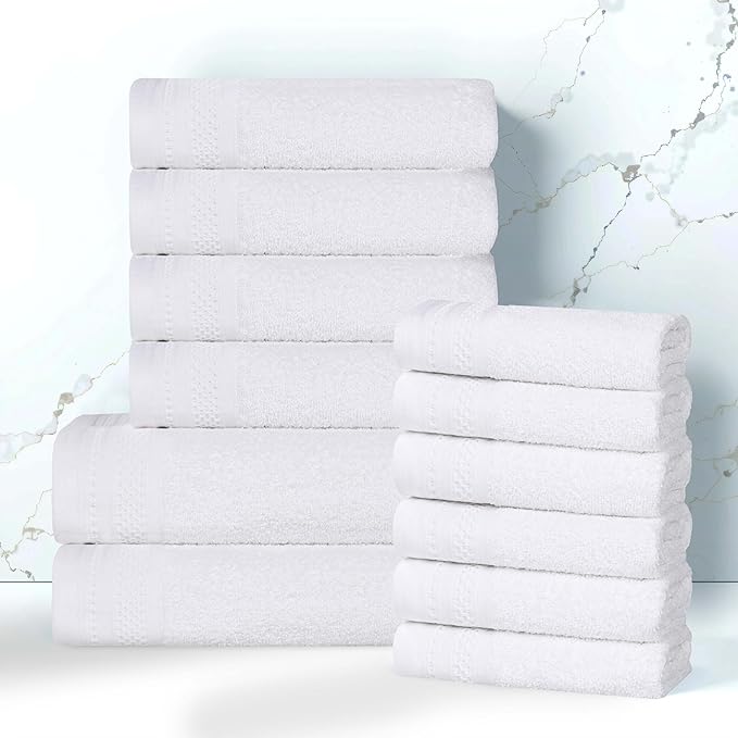 Superior Honeycomb 100% Cotton 500 GSM 12 Piece Bath Towel Set, 6 Washcloths - Image 2