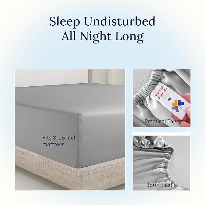 California Design Den Full Fitted Sheet, Deep Pocket Soft 400 Thread Count 100% - Image 6