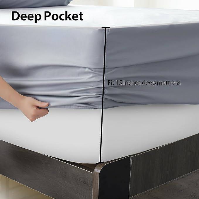 Twin Size Fitted Sheet Only Gray, 100% Egyptian Cotton 600 Thread Count - Image 4