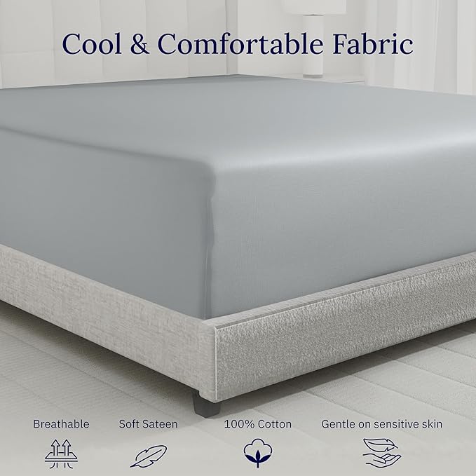 Luxuriously Soft Twin Fitted Sheet, 600 Thread Count, Sateen Sheets, 100% - Image 8