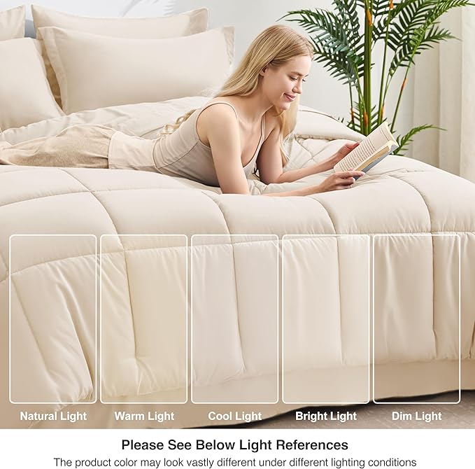 Love's cabin King Size Comforter Set Beige, 7 Pieces King Bed in a Bag - Image 7
