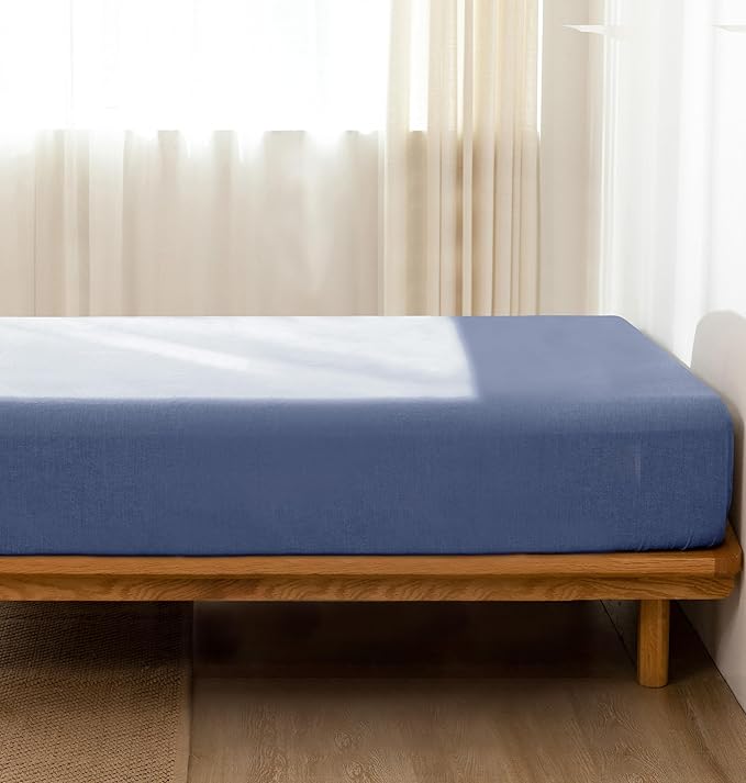 MooMee Fitted Bottom Sheet Only 100% Washed Cotton Linen Like Textured - Image 3