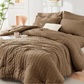 HYMOKEGE Brown Twin Comforter Set Seersucker 5 Pieces, All Season Luxury Bed in by HYMOKEGE