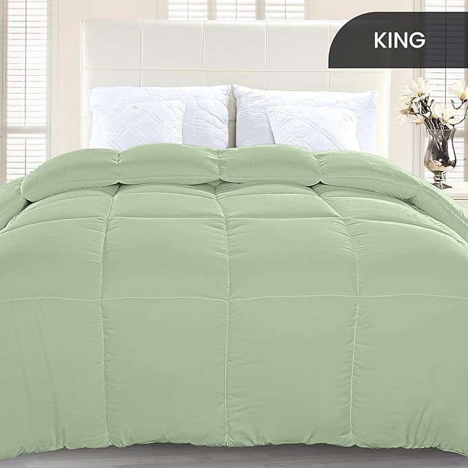 Utopia Bedding King Comforter Duvet Insert, Quilted Sage Green Comforter - Image 3