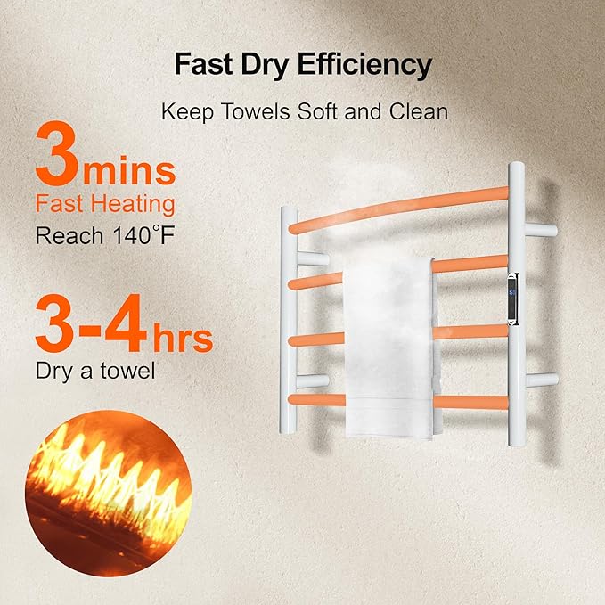 Towel Warmer with Built-in Timer Bathroom Wall Mounted Bath Towel Heater - Image 5