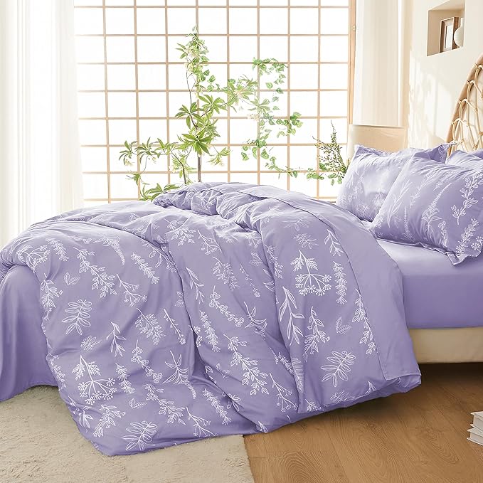 MUXHOMO Duvet Cover Queen Size, Reversible Floral Lavender Duvet Cover Set - Image 2
