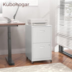 Kubohogar 2 Drawer Mobile File Cabinet with Lock, White Metal Filing Cabinets with Wheels, Vertical Rolling File Cabinet Fit Hanging Files, Letter and A4 Documents