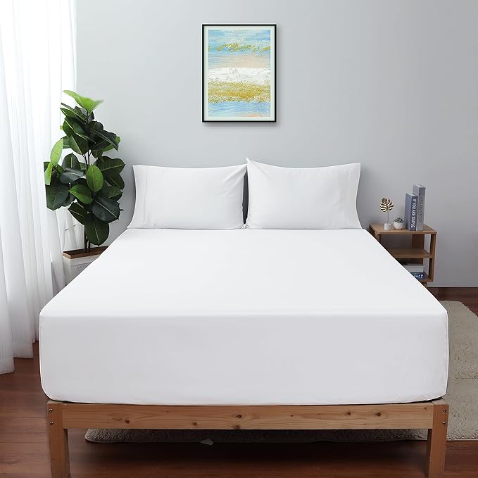 Twin Size Fitted Sheet Only White, 100% Egyptian Cotton 600 Thread Count by ShunjieHome
