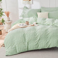 HYMOKEGE Light Green Duvet Cover King Size, Ultra Soft 3-Piece Seersucker Duvet by HYMOKEGE