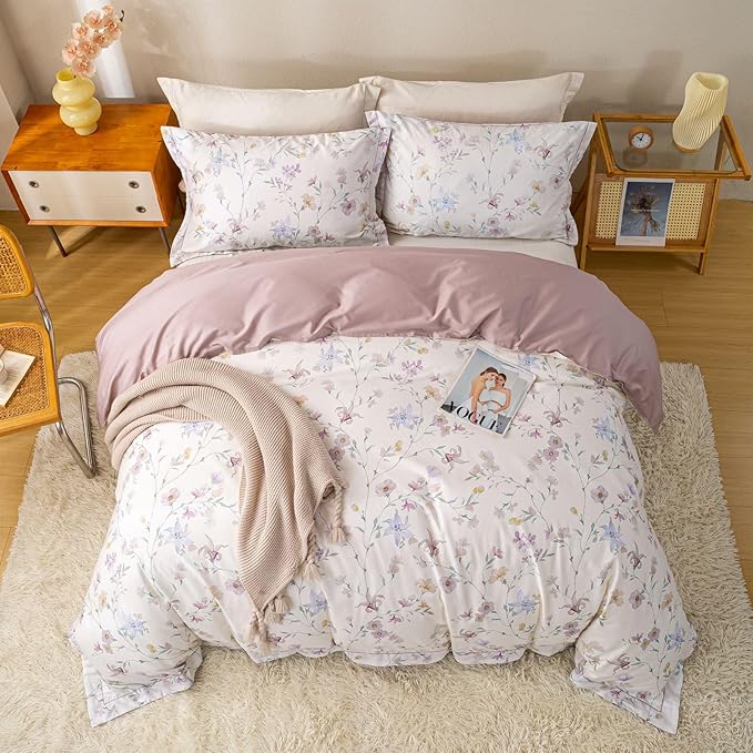 OAITE Duvet Cover Set King Size Floral Pattern Ultra Soft 100% Cotton Duvet - Image 4