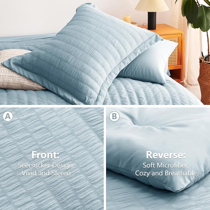 CozyLux King Size Comforter Set Light Blue Seersucker 7 Pieces Bed in a Bag - Image 4