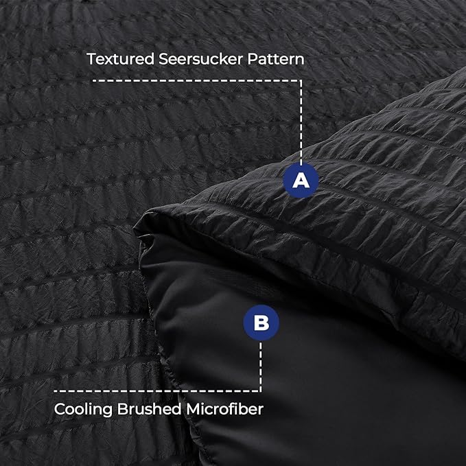 HYMOKEGE Black Duvet Cover King Size, Ultra Soft 3-Piece Seersucker Duvet Cover - Image 3