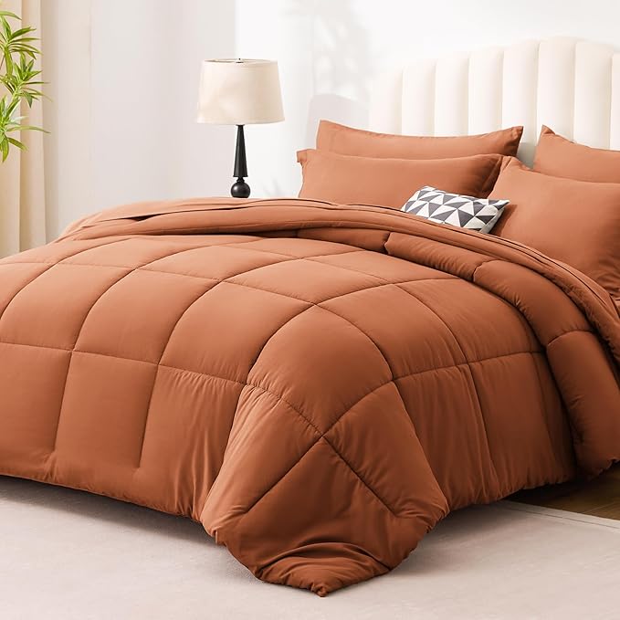 Love's cabin California King Comforter Set Burnt Orange, 7 Pieces California - Image 2