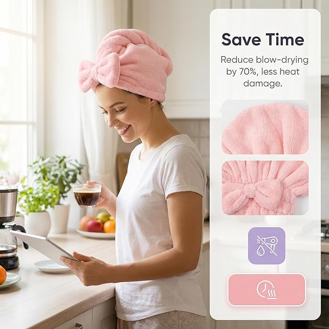 Microfiber Hair Towel Wrap for Thick Damaged Hair, Quick Drying Hair Turban - Image 3