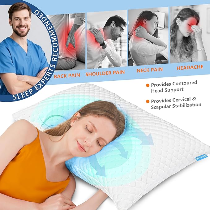 UYWO Cooling Pillows King Size Set of 2, Memory Foam Pillows - Image 3