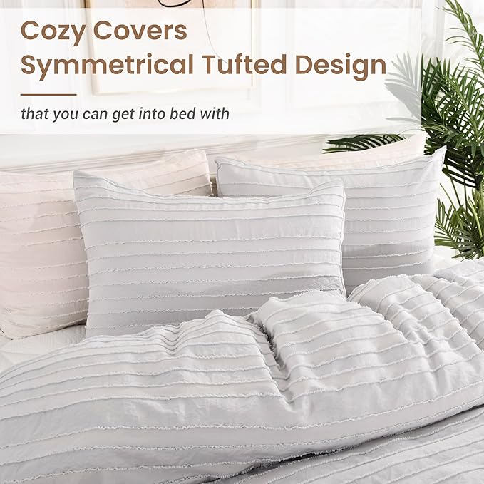 NEXHOME PRO Duvet Cover King, Light Grey 3 Pieces Boho Tufted Duvet Cover Set - Image 4