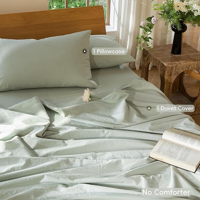MooMee Bedding Duvet Cover Set 100% Washed Cotton Linen Like Textured - Image 2