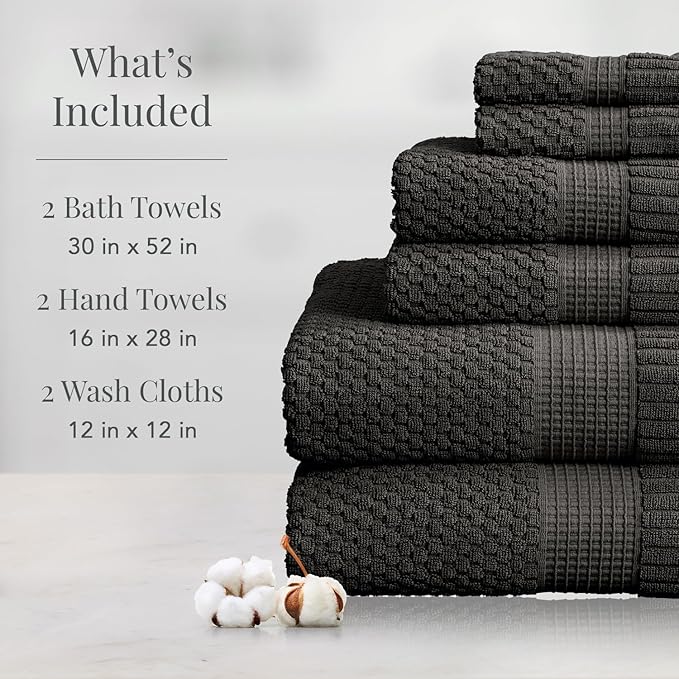 NY Loft 100% Cotton 6 Piece Bath Towel Set | Grey Towels | Oeko-TEX® Standard - Image 2
